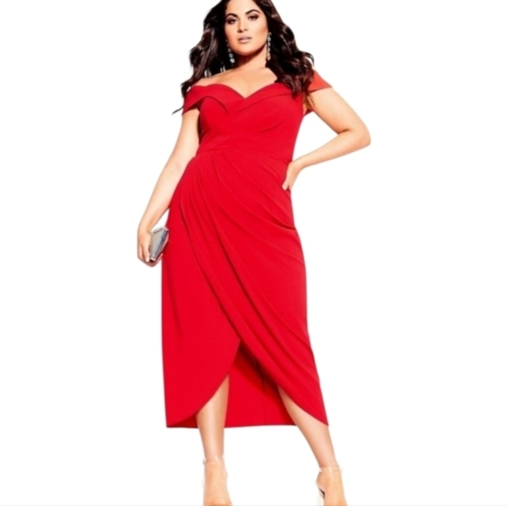 City Chic Ripple Love Off Shoulder formal party Maxi Dress plus size 24 3X new